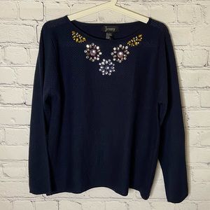 Jenny Floral Long Sleeve Jewel Blue Sweater